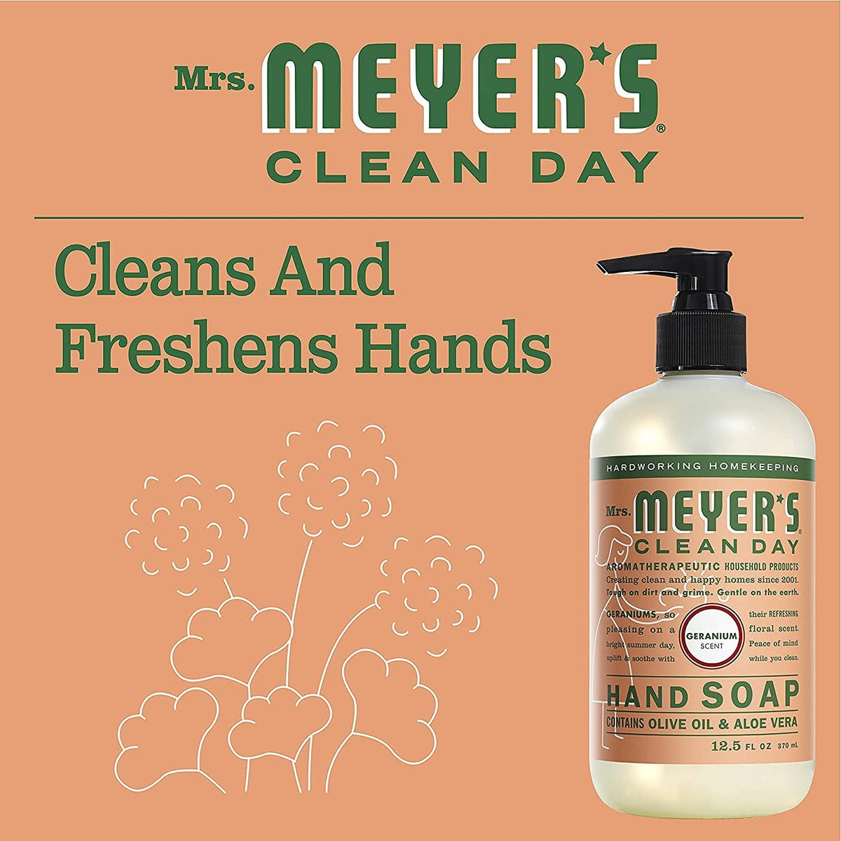 Liquid Hand Soap Geranium 12.5 Fl Oz. by Mrs. MEYER'S – 12.5 Fl Oz (Pack of 1), Pack of 36, Model 808124131040