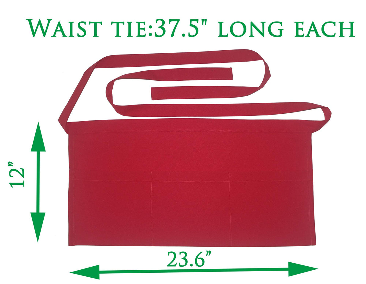 Resist water 3 big Pockets Waist Server Apron Kitchen Restaurant Bistro Cafe Bar Pub Cake Shop Bakery Unisex Half Aprons ( by SEW UR LIFE – 23.6' x 12', adjustable waist ties up