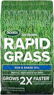 Scotts Turf Builder Rapid Grass Sun & Shade Mix, 5.6 lbs. | Combination Grass Seed and Fertilizer, Grows Green Grass in Just Weeks