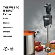 () 10" Medium-Duty Quik Stik Plus Immersion Blender by Waring – 6-Gallon, 6.0 gallons, Stainless Steel, Black/Silver, Model WSB40