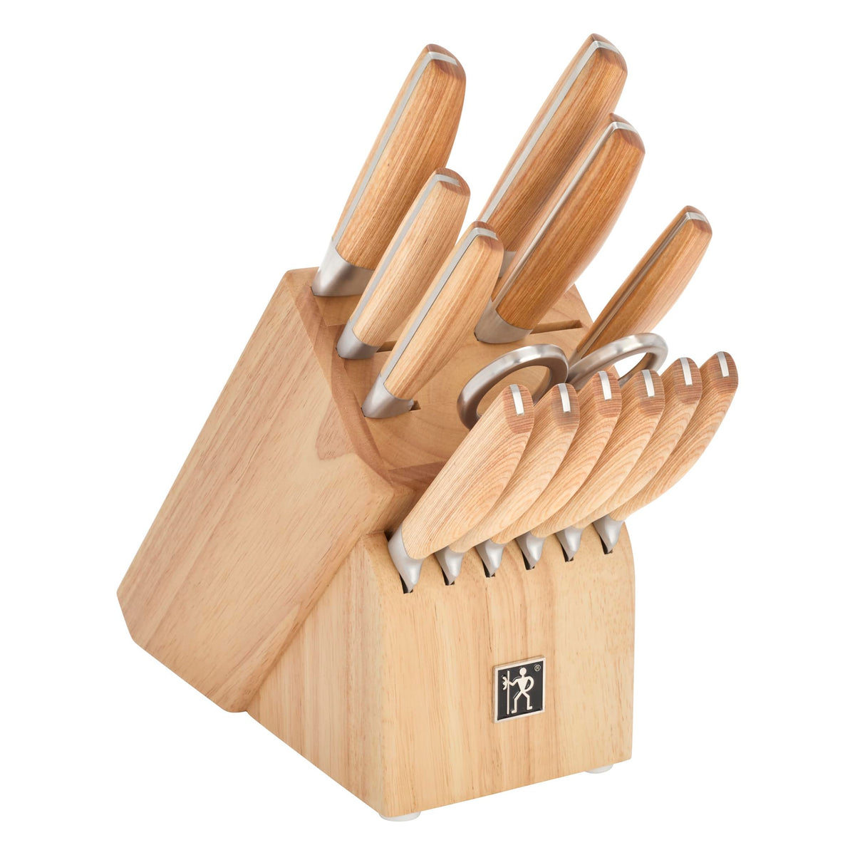 Pakka Wood Handles 14 piece Knife Block Set by HENCKELS – 14-pc, Stainless Steel, Brown, Pack of 14, Model 1034836