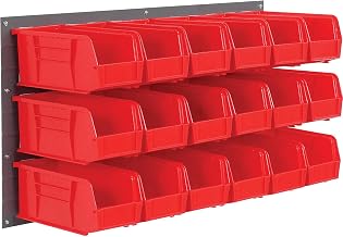 Global Industrial Wall Bin Rack with 18 Red Bins, 36x11x19
