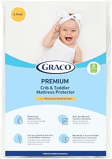 Graco Premium Waterproof Crib and Toddler Mattress Protector, 2 Pack