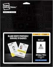Avery Durable Tall ID Badges for Lanyards, Laser Printable on Both Sides, Blank White, 80 Total, 3.375" x 2.125" (61612) (Pack of 5)