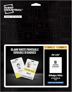 Avery Durable Tall ID Badges for Lanyards, Laser Printable on Both Sides, Blank White, 80 Total, 3.375" x 2.125" (61612) (Pack of 5)