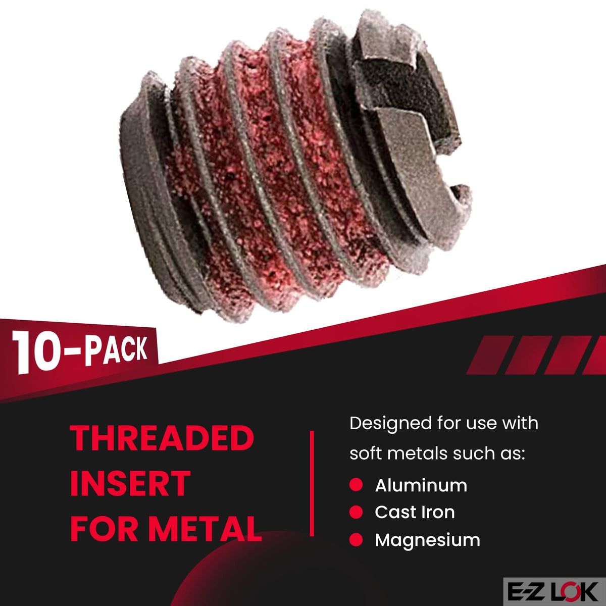 Thread Insert by E-Z LOK – Meets AISI 12L14, #8-32 Internal Threads, 5/16"", Steel, Red, Pack of 10, Model 329-008
