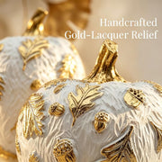 DN Deconation Resin Pumpkin Set, White with Gold Accents, Set of 2