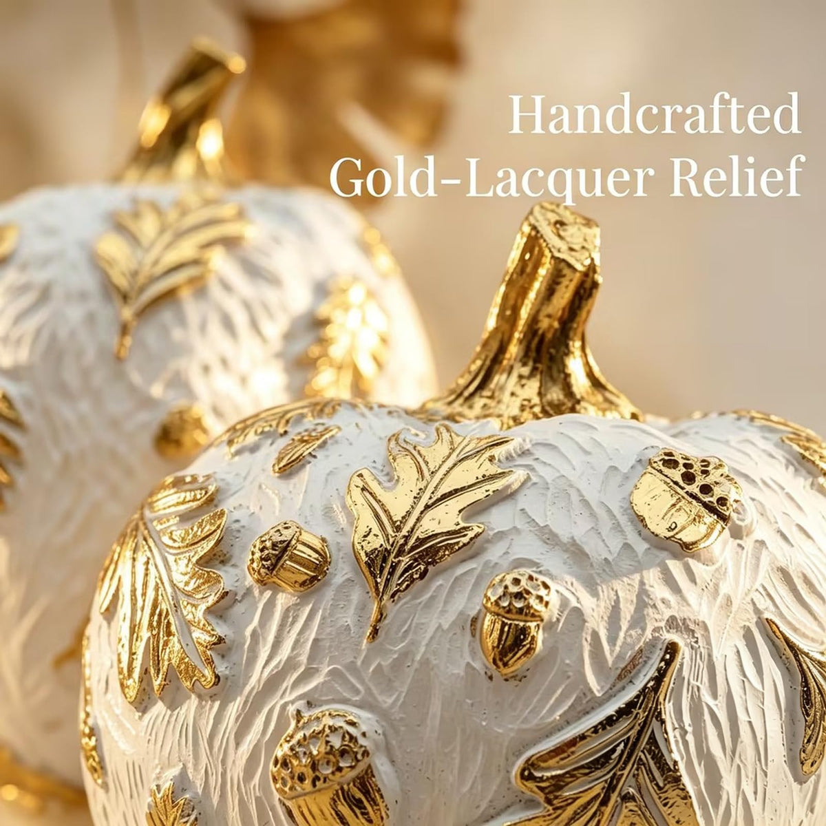 DN Deconation Resin Pumpkin Set, White with Gold Accents, Set of 2
