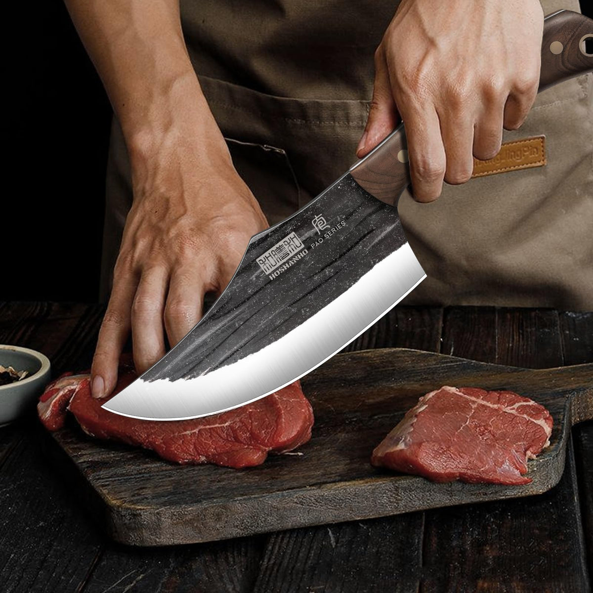 HOSHANHO Butcher Knife Set, High Carbon Stainless Steel, 8 Piece with Roll Bag