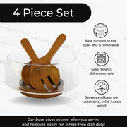 Wood & Whisk Glass Salad Bowl Set, Large, Acacia Wood Base