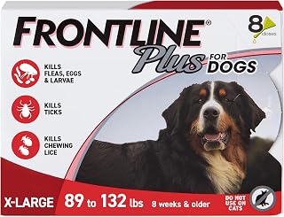 Frontline Plus Flea & Tick Spot Treatment for X-Large Breed Dogs 89-132 lbs. (Red) Count of 8