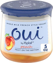 Oui by Yoplait Peach Whole Milk Yogurt, French Style Yogurt, 5 OZ Glass Yogurt Jar