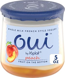 Oui by Yoplait Peach Whole Milk Yogurt, French Style Yogurt, 5 OZ Glass Yogurt Jar