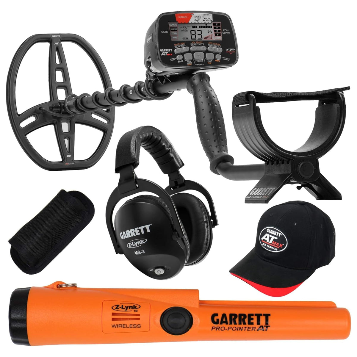 Garrett AT MAX Metal Detector Bundle with Z-Lynk Wireless by Garrett Metal Detectors – AT Max w/ PPAT & Hat, Metal, orange, black, Model 1142062