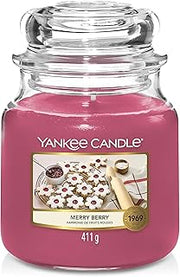 Yankee Candle Scented Candle, Merry Berry Medium Jar Candle, Burn Time : up to 75 Hours