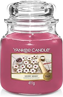Yankee Candle Scented Candle, Merry Berry Medium Jar Candle, Burn Time : up to 75 Hours