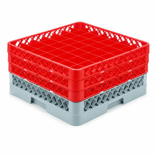 49-Compartment Glass Rack with 3 Red Extenders by Glownary – Plastic, Gray - Red, Model 274rk493