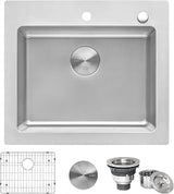 Ruvati 25 x 22 inch Drop-in Topmount Kitchen Sink - 16 Gauge Stainless Steel Single Bowl with Brushed Finish hides scratches, Easy-to-Clean Drop-in kitchen Sink - RVM5025