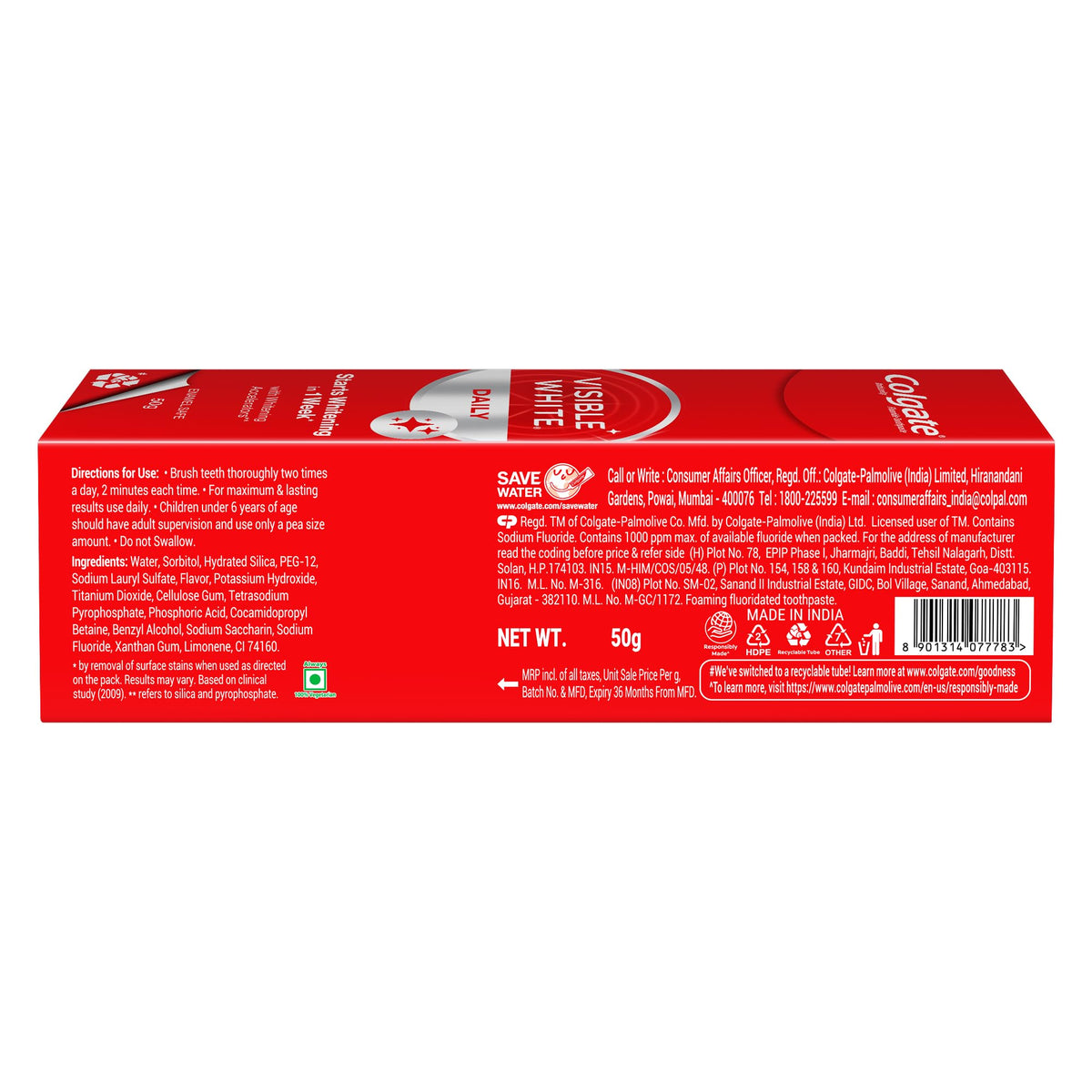 Visible White Toothpaste (50g) Teeth Whitening Starts in 1 Week by Colgate – 1.7 Ounce (Pack of 1), Model 1607778