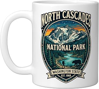 North Cascades National Park Washington State Vintage Badge Ceramic Mug, White