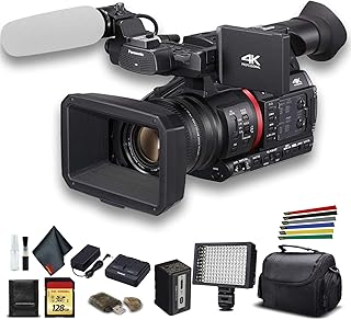 Panasonic AG-CX350 4K Camcorder Bundle | For Professional Video + LED Light + 128GB Memory Card + Case + More