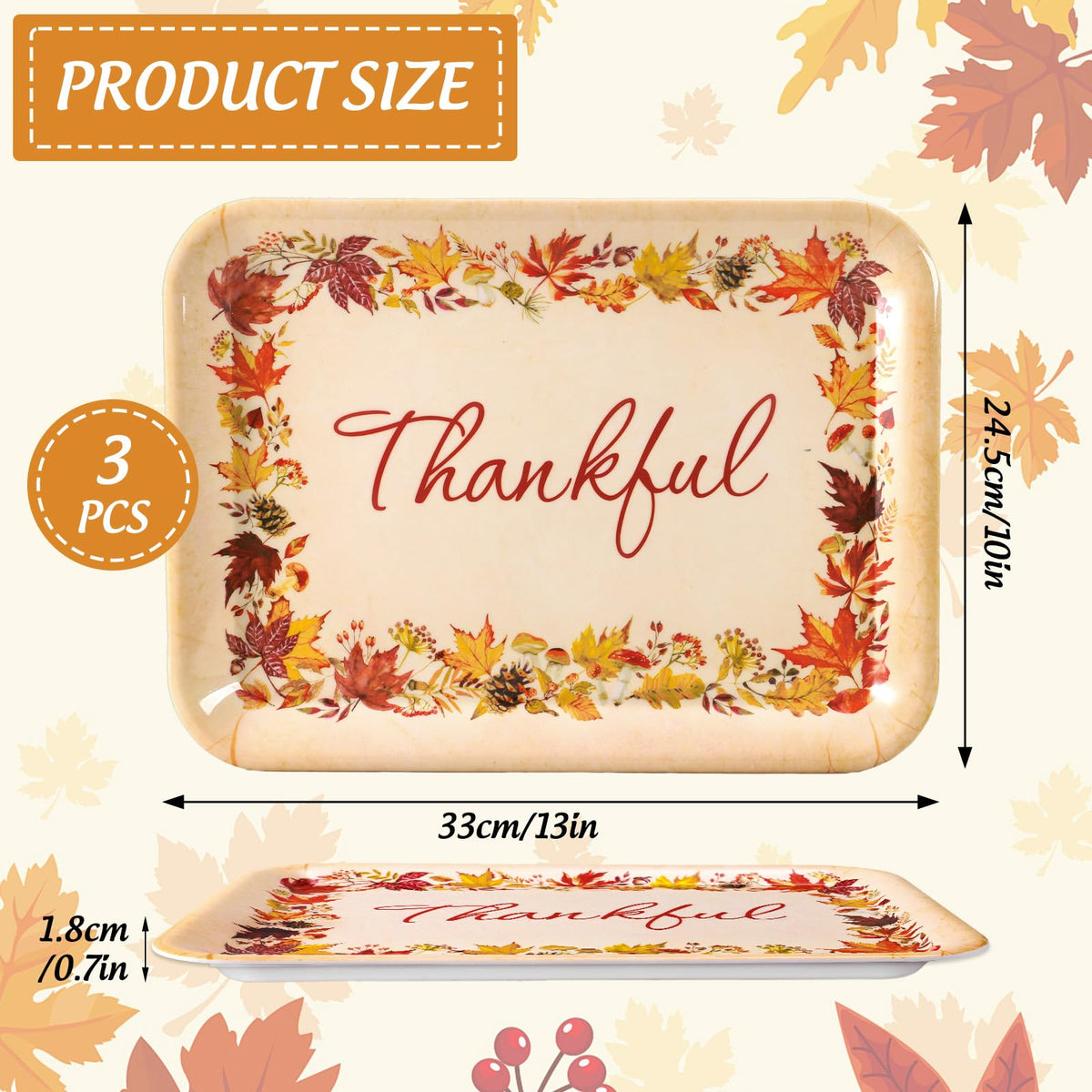 JarThenaAMCS Serving Trays, Set of 3 Melamine Platters, Watercolor Autumn Maple Leaves