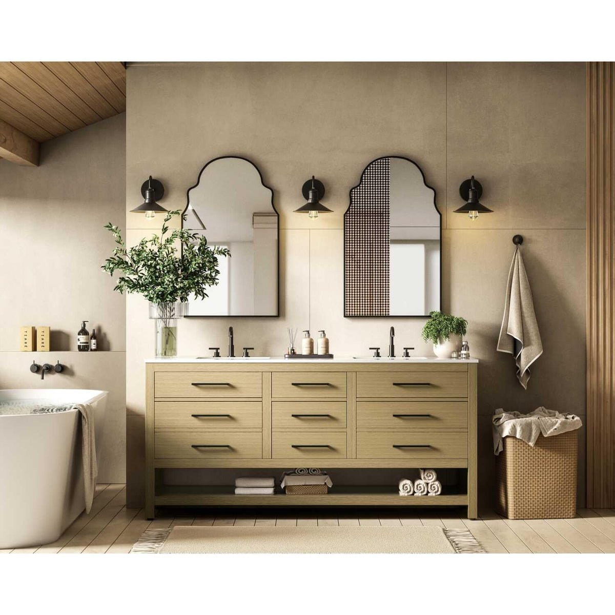 Elegant Kitchen and Bath 72" Double Bathroom Vanity in Honey Brown by karson – Wood, Honey Brown, Model VF60572DMHB