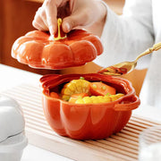 FYUEROPA Pumpkin Ramekin Set, Ceramic with Lid and Handle, 14 Oz, Orange