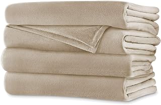 Sunbeam Luxurious Velvet Plush King Heated Blanket with 20 Heat Settings, Auto-Off, 2-Digital Controllers, 5 Yr Warranty - Beige