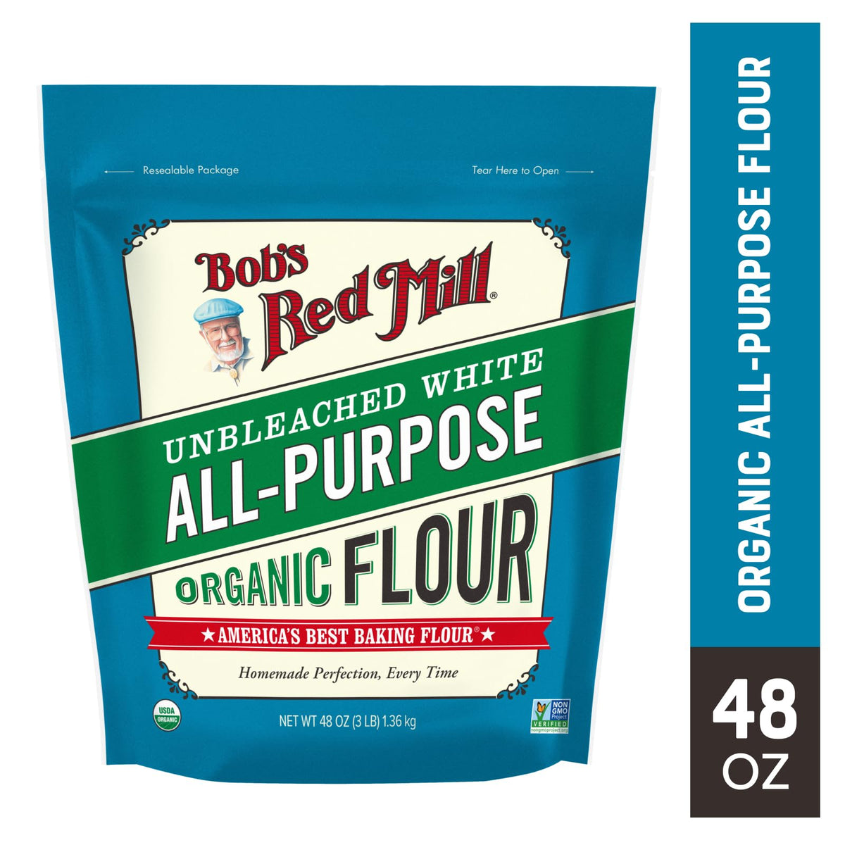 Organic All Purpose Unbleached Flour by Bob's Red Mill – 48 Ounce (Pack of 1)