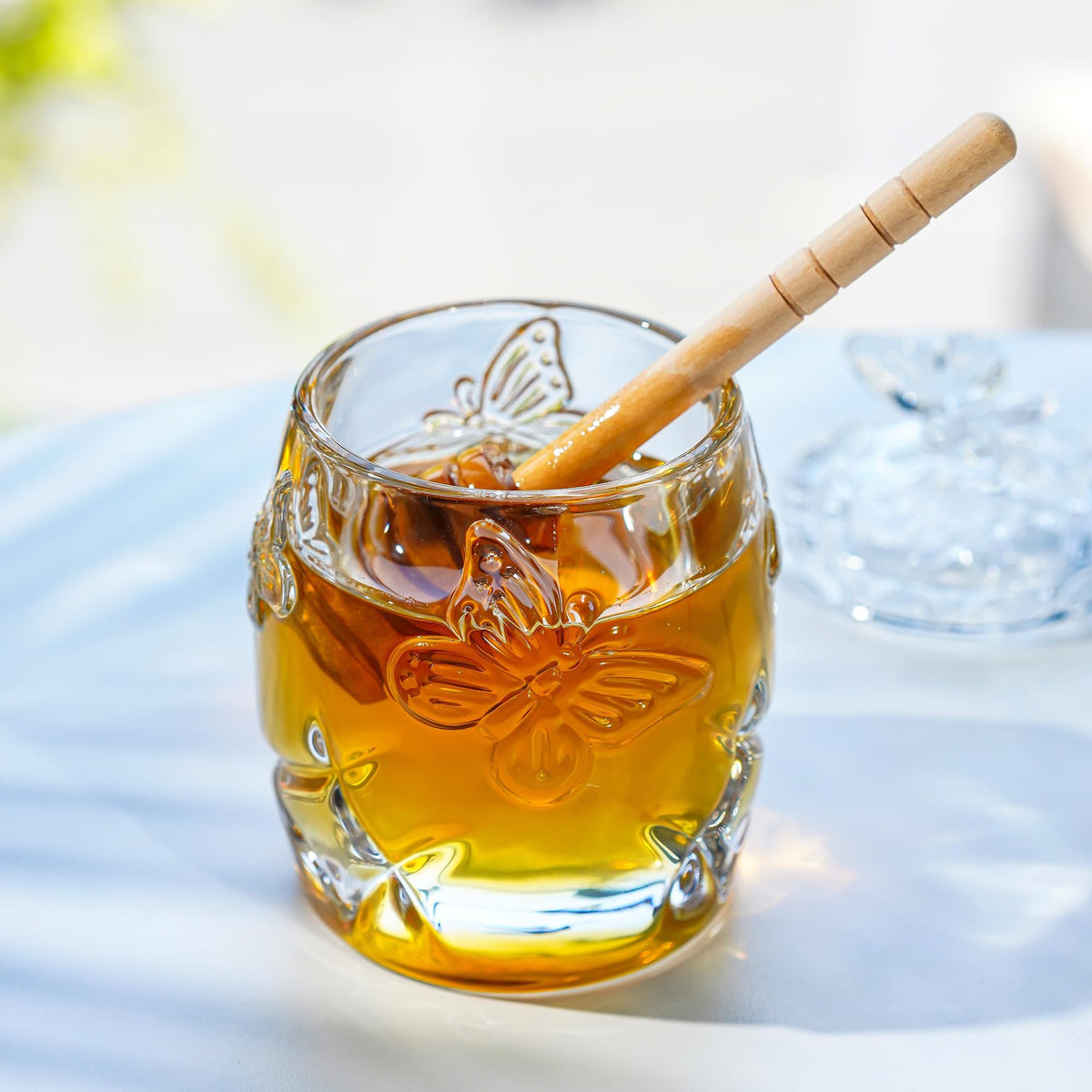 Kanpura Crystal Honey Jar with Dipper, 4.5 oz, Butterfly