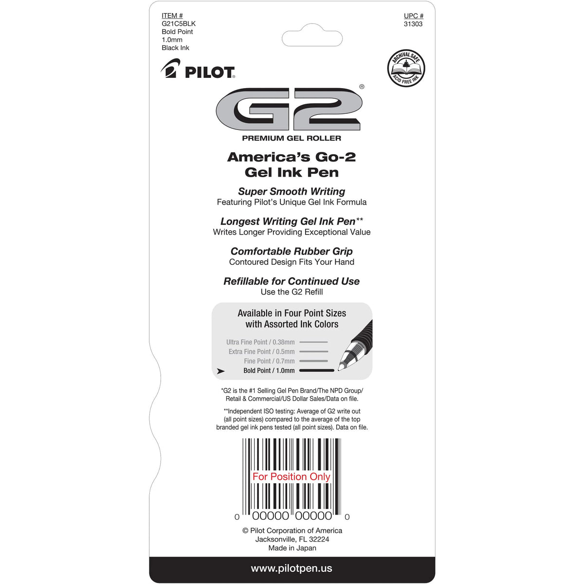 G2 Premium Rolling Ball Gel Pens by PILOT – 5 Count (Pack of 2), Rubber, Black, Pack of 2, Model 31303