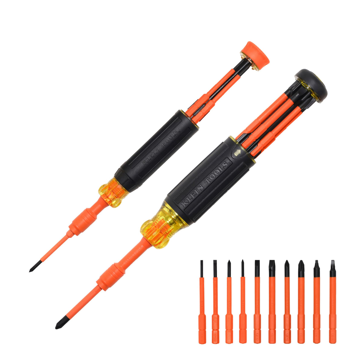 10-in-2 Insulated Multi-Bit and Multi-Bit Precision Screwdriver Set by KLEIN TOOLS – 2-Piece Set, Black/Orange, Model 32310INS