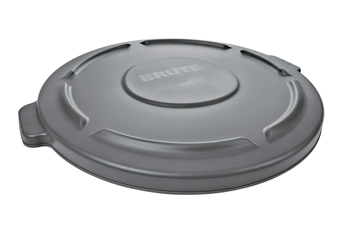 Rubbermaid Commercial BRUTE Trash Can Flat Lid Round Gray 55 Gallon FG265400GRAY
