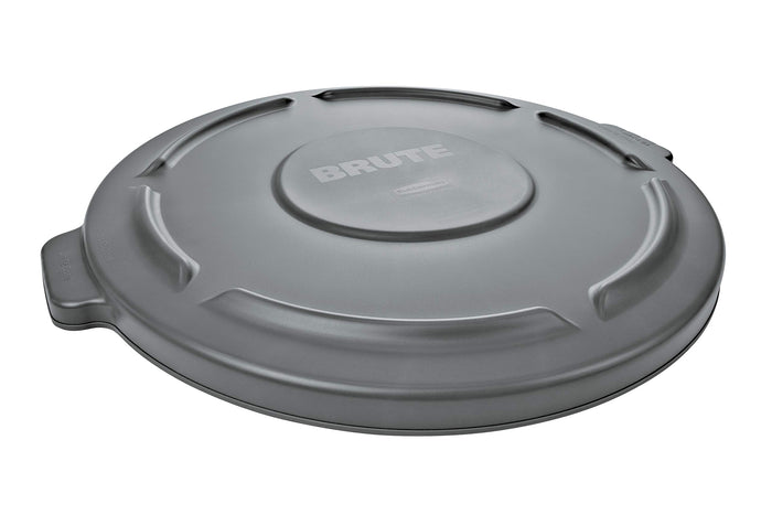Rubbermaid Commercial BRUTE Trash Can Flat Lid Round Gray 55 Gallon FG265400GRAY
