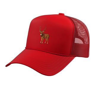 Chital Axis Deer Trucker Hat with Adjustable Mesh Back by Chital Axis Deer Lovers Shop – Polyester, Red