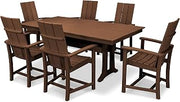Polywood Modern Adirondack 7-Piece Farmhouse Dining Set with Trestle Legs in Teak