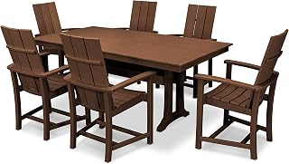 Polywood Modern Adirondack 7-Piece Farmhouse Dining Set with Trestle Legs in Teak
