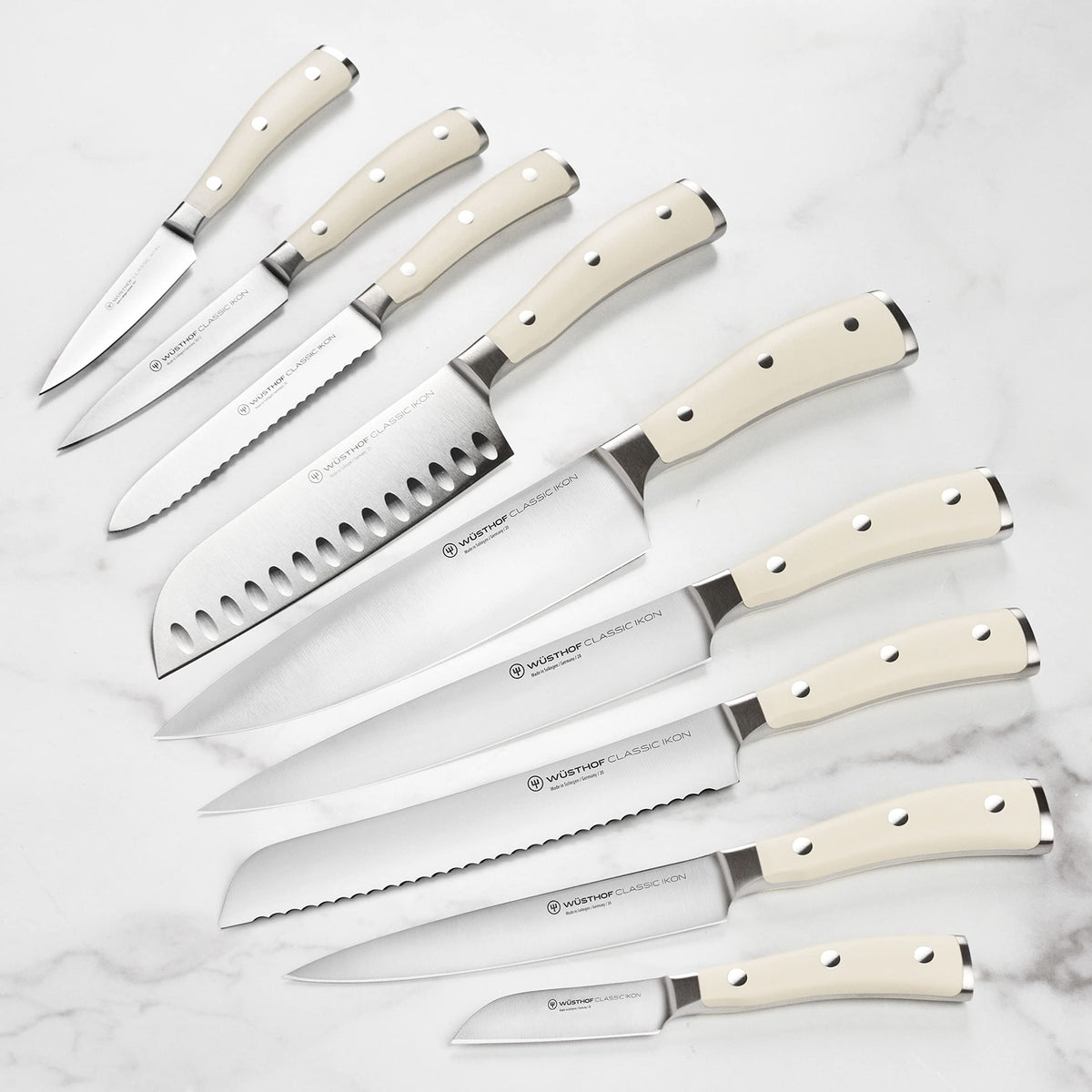 Wusthof Classic 16 Piece Knife Set with Acacia Block by Wüsthof – Forged High Carbon Stainless Steel, Acacia Block, Pack of 16, Model Ikon Creme