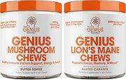 Genius Mushroom, 60 Chews & Genius Lion's Mane, 60 Chews, Bundle | Full-Spectrum Mushroom Capsules plus Lion's Mane Soft Chews for Focus, Clarity, Energy and Immune Support