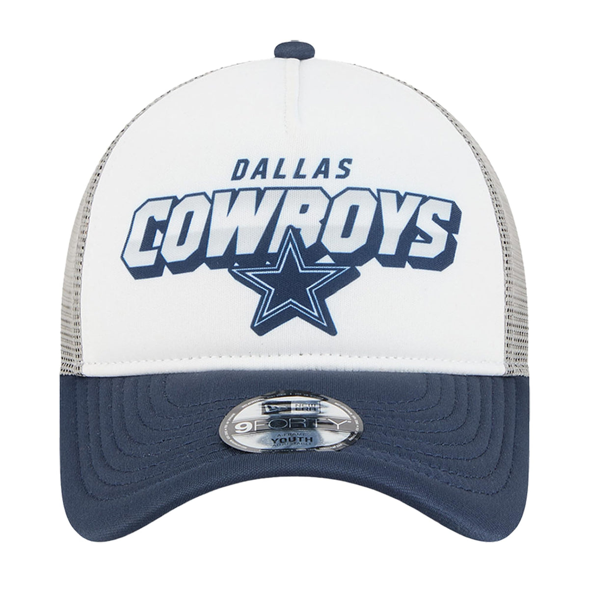 Toddler White/Navy Dallas Cowboys Streak A-Frame 9FORTY Adjustable Hat by New Era – Polyester, Dallas Cowboys, White, Model Nfl Toddler Streak A-frame 9forty