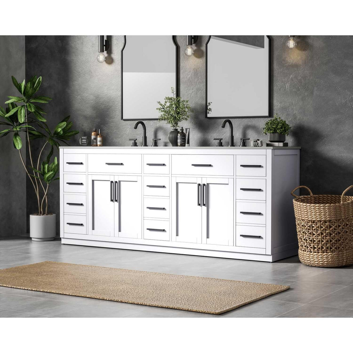 Elegant Kitchen and Bath Alden 84" Double Bathroom Vanity in White by Elegant Lighting – 84" W x 35" H x 22" D, Wood, White, Model VF29784DWH