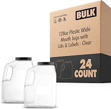 Stock Your Home Wide Mouth Gallon Jugs (24 Pack) 128 Ounce Rectangular Oblong Gallon Container Clear Plastic Jugs with Handle for Home Commercial or Restaurant Use