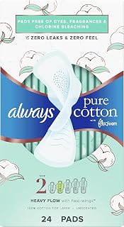 Always Pure Cotton with Flexfoam Pads Heavy Flow Size 2, 24 Count