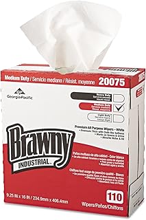 Brawny Professional D300 Disposable Cleaning Towel by GP PRO (Georgia-Pacific), 20075, Tall Box, White, 110 Towels Per Box, 10 Boxes Per Case