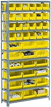 Global Industrial Open Bin Shelving w/6 Shelves & 17 Yellow Bins, 36x12x39