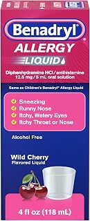 Benadryl Allergy Medicine Liquid, Diphenhydramine HCl, Wild Cherry, 4 fl oz