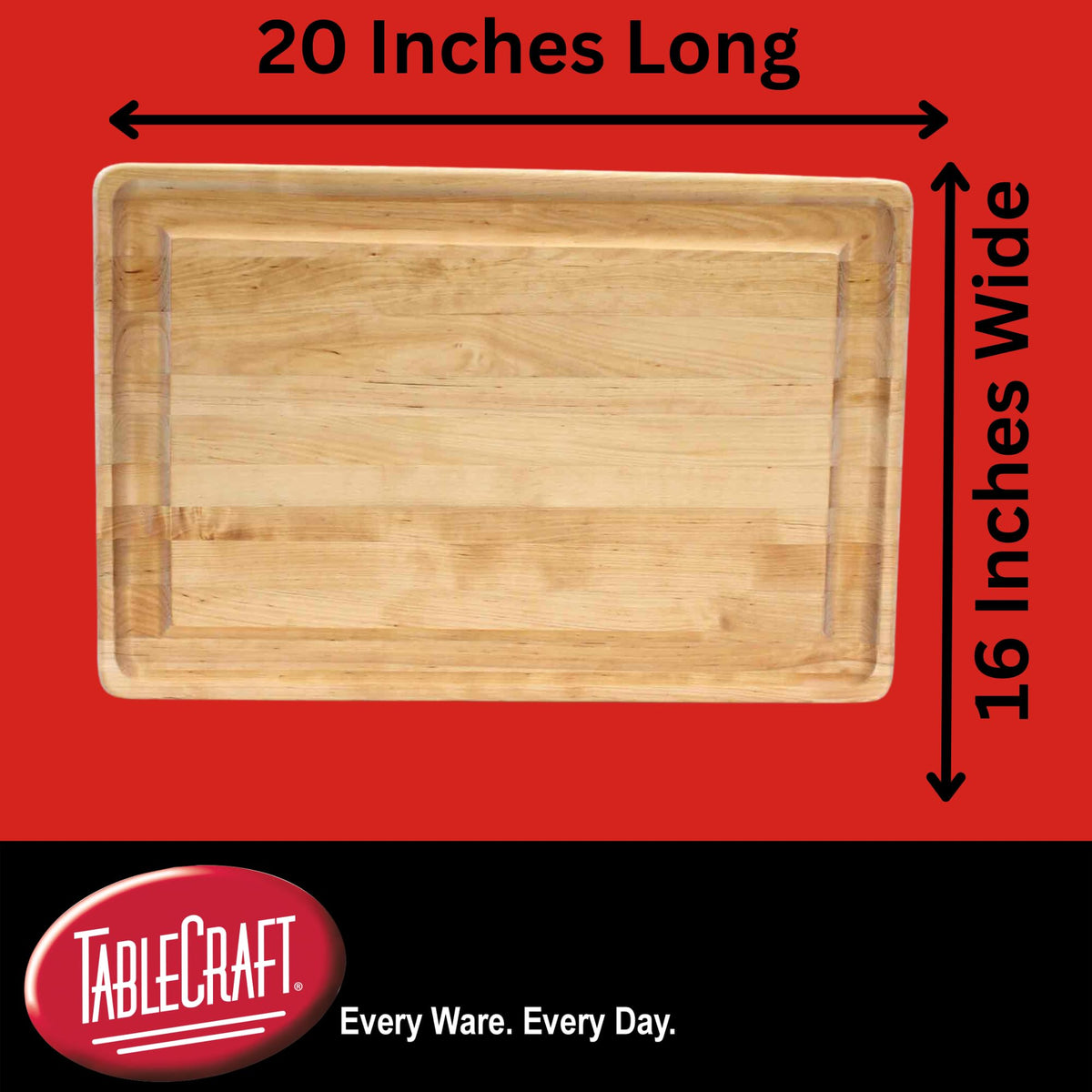 Wood Cutting Board by Tablecraft – 20"L x 16"W, Wood, Model CBW20161L