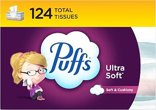 Puffs Facial Tissues Ultra Soft, 1 Rectangle Box, 124 Facial Tissues per Box, Allergies and Colds (Packaging May Vary)