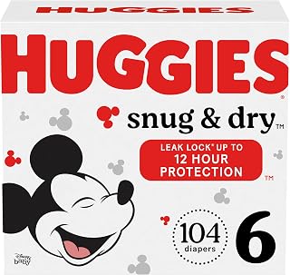 HUGGIES Size 6 Diapers, Snug & Dry Baby Diapers, Size 6 (35+ lbs), 104 Count, Packaging May Vary